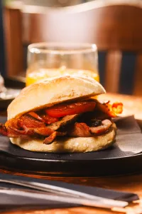 Close up image of breakfast sandwich in York's iconic pub Trembling Madness Lendal
