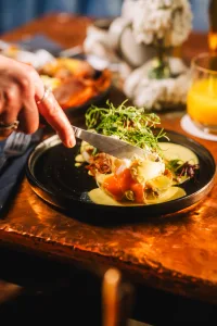 eggs Benedict, breakfast menu at Trembling Madness Lendal. 